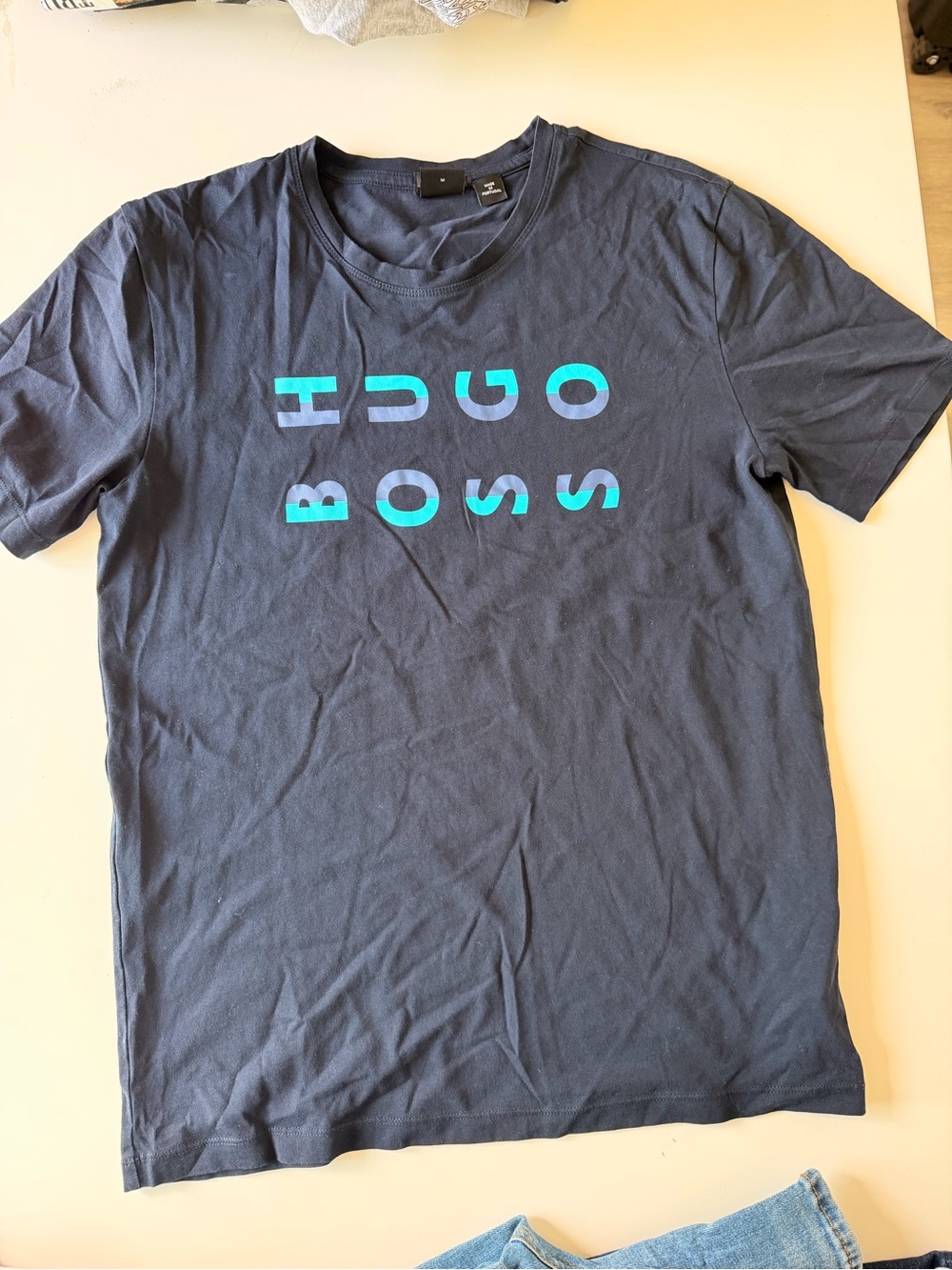 Boss Navy Short-Sleeve Tee with Turquoise Logo